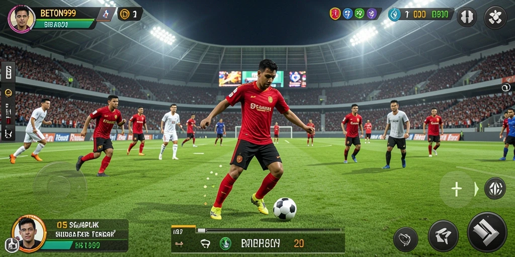 Tampilan gameplay menarik dari BETON999 dengan suasana pertandingan sepak bola.