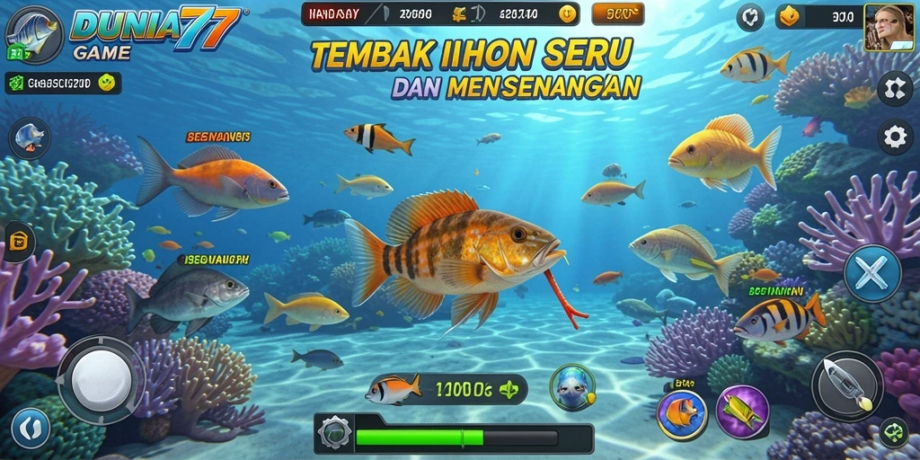 Screenshot DUNIA77 menampilkan aksi tembak ikan yang seru dan menantang.