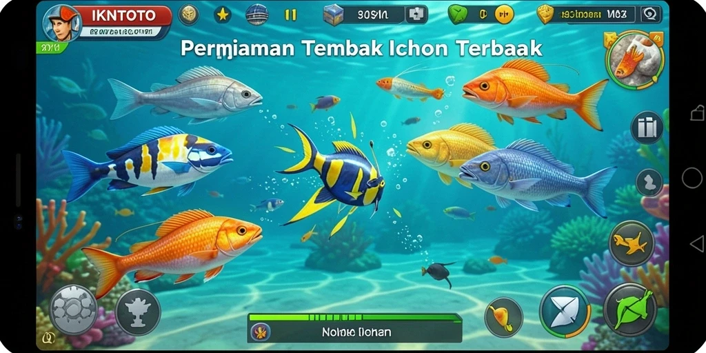 Tampilan menarik dari gameplay IKNTOTO dengan berbagai ikan dan senjata.