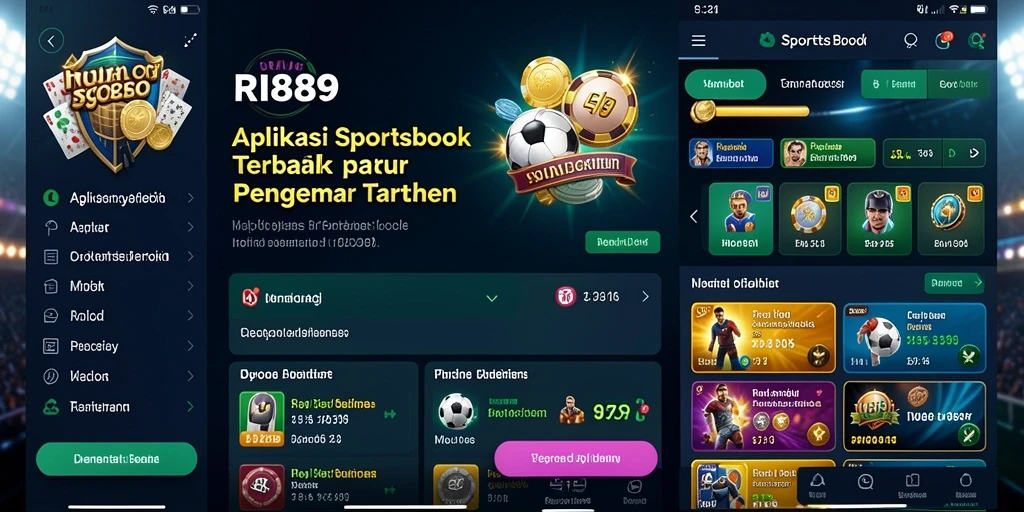 Screenshot RI889 menampilkan grafik taruhan dan pilihan olahraga yang beragam.
