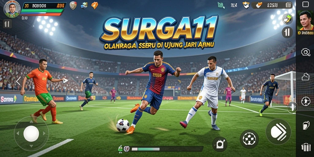 Tangkapan layar gameplay SURGA11 menampilkan aksi olahraga mendebarkan.