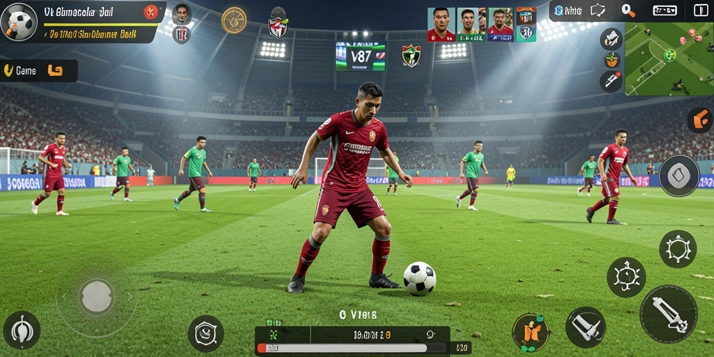 Gameplay V87 yang seru dan menarik dalam pertandingan sepak bola.