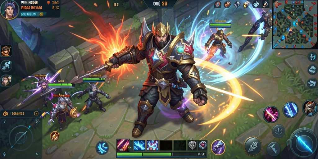 Tampilan seru dari gameplay WINNING568 dalam pertempuran MOBA.